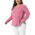 thumbnail image 6 of Agnes Orinda Women's Plus Size Long Sleeves Tops V Neck Loose Button Decor Blouses 3X Pink, 6 of 6
