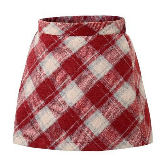 Girls' Plaid Wool Blend High Waist A-Line Short Skirt, College Style Fashion Skirt for Children in Cold Weather, Limited Time Offer Under 10 Dollars