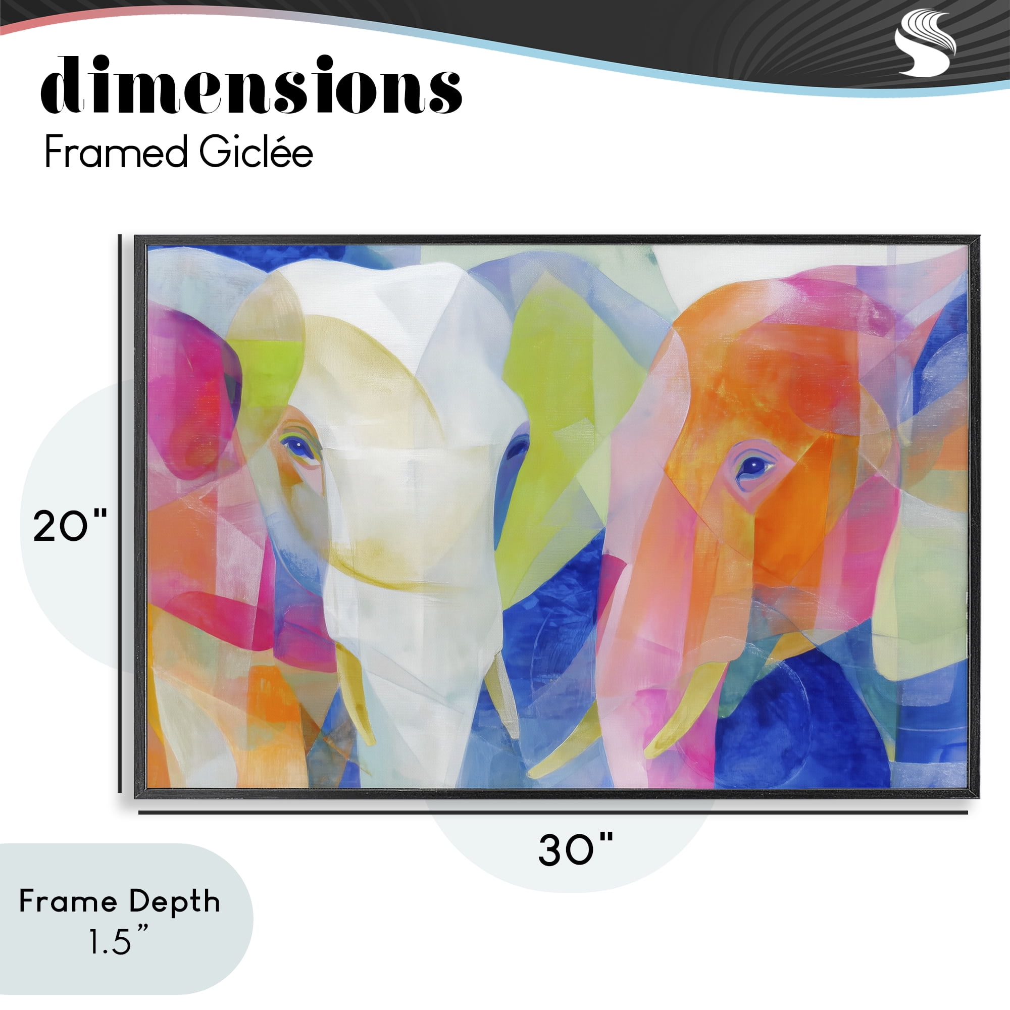Stupell Industries Two Elephants Geometric Composition Black Framed Giclee Art, design by Chromatic Storm Studio