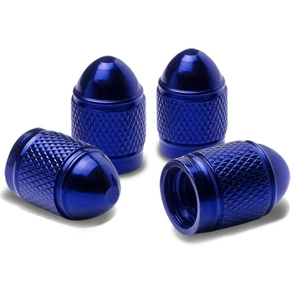 4pcs Universal Tire Wheel Bullet Style Dust Caps Air Stem Blue For Cars Trucks