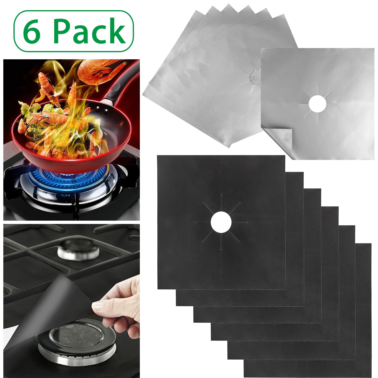 6Pack Gas Stove Burner Covers, TSV Reusable Nonstick Stovetop Burner