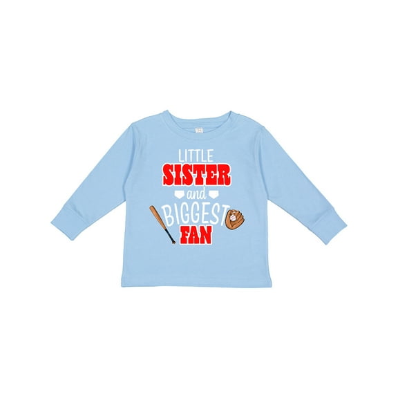 Inktastic Little Sister and Biggest Fan Baseball Glove and Bat Girls Long Sleeve Toddler T-Shirt