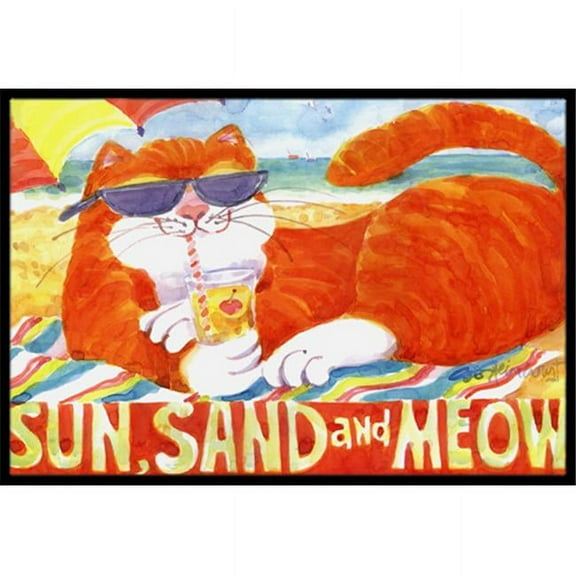 Carolines Treasures  Orange Tabby at the beach Indoor Or Outdoor Mat - 18 x 27 in.