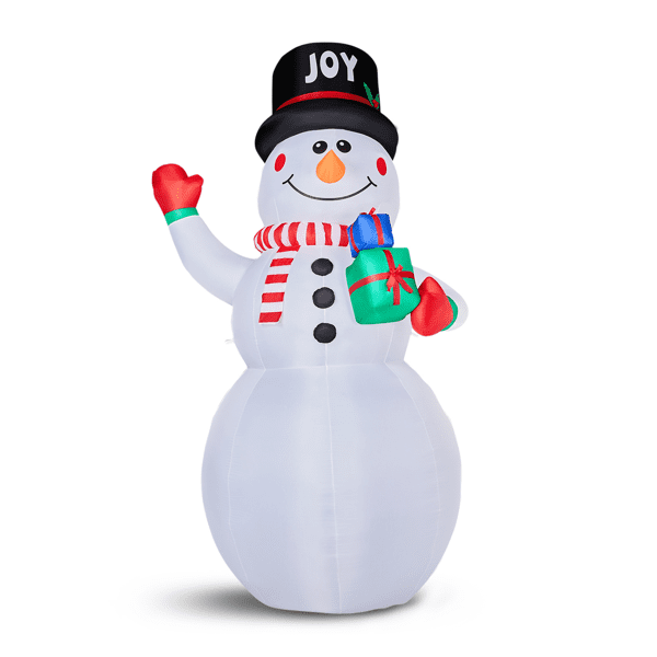 Giant 12FT Christmas Inflatable Snowman, 3 White LEDs + 1 Light Panel, Gift-Holding Waving Design, Weatherproof Polyester for Yard, Store, Indoor