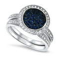 thumbnail image 5 of His Hers Sterling Silver CZ Bridal Blue Black Titanium Wedding Band Engagement Ring Set, 5 of 8