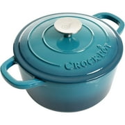 Crock-Pot 3 Quart Round Enamel Cast Iron Covered Dutch Oven Cooker, Teal Ombre