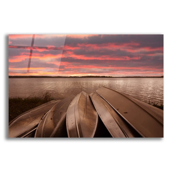 Epic Art 'Five Boats At Sunset, Interlochen, Michigan 14' by Monte Nagler, Acrylic Glass Wall Art, 24"x16"