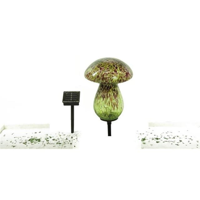 Benzara BM148375 Solar Glass Mushroom with 10 LED Lights, Multicolor
