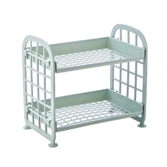 Kesenlong Plastic Storage Rack 2 Layers Assemble Kitchen Desktop Living Room Plastic Finishing Shelf Bathroom Countertop Toilet Storage Shelf Organizer(Nordic Blue)
