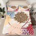 thumbnail image 2 of Brown Red Bed Sheets Set King Size,Dahlia Flowers Sheets Teens ,White Gray Farmhouse Flat Fitted Sheet,Elegant Modern Floral Sheet Set Room Decor with Pocket,4 Pcs, 2 of 5