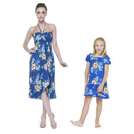 

Matching Hawaiian Luau Mother Daughter Simple Muumuu Dress in Hibiscus Blue
