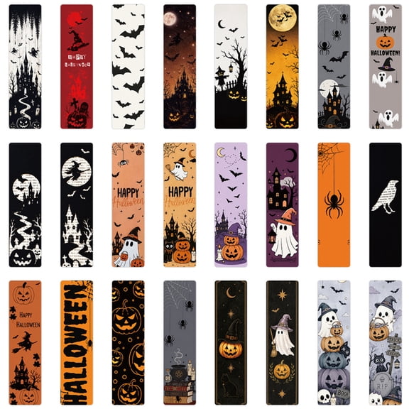24 PCS Halloween Bookmarks, Vintage Spooky Paper Book Markers, Ghost Pumpkin Witch Bat Castle Spider Design Page Markers, Gothic Halloween Reading Accessories,Halloween Party Favors Decorations