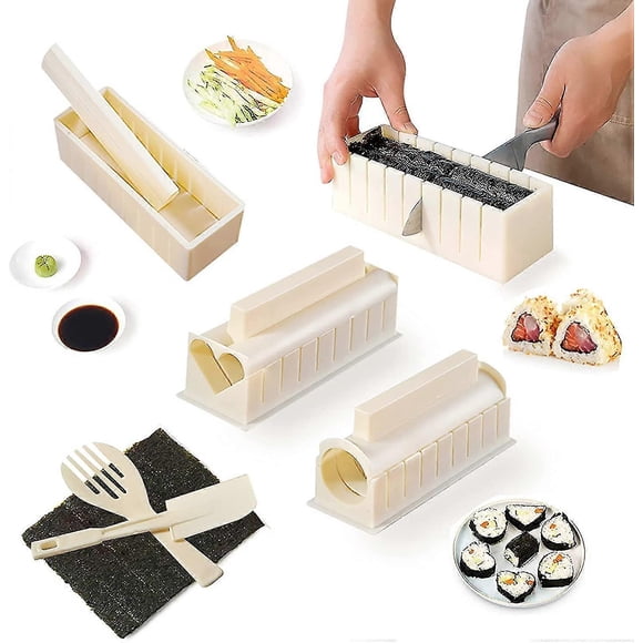 SZTXJ Sushi Making Kit, Complete 10 Piece Plastic Sushi Set with 8 Unique Pieces