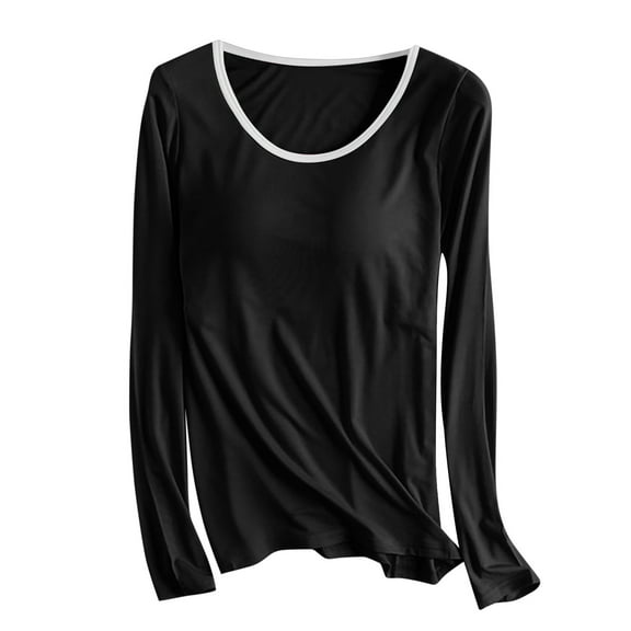 hxobax Comfy Built in Bra Tops Women's Modal Long Sleeve Crewneck Shirts Pajama Yoga Tshirts Blouses