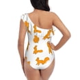 thumbnail image 5 of Salouo Cartoon Squirrel Pattern One Shoulder Ruffled One Piece Swimsuit for Women V Neck Swimwear Tummy Control Bathing Suit-Large, 5 of 6