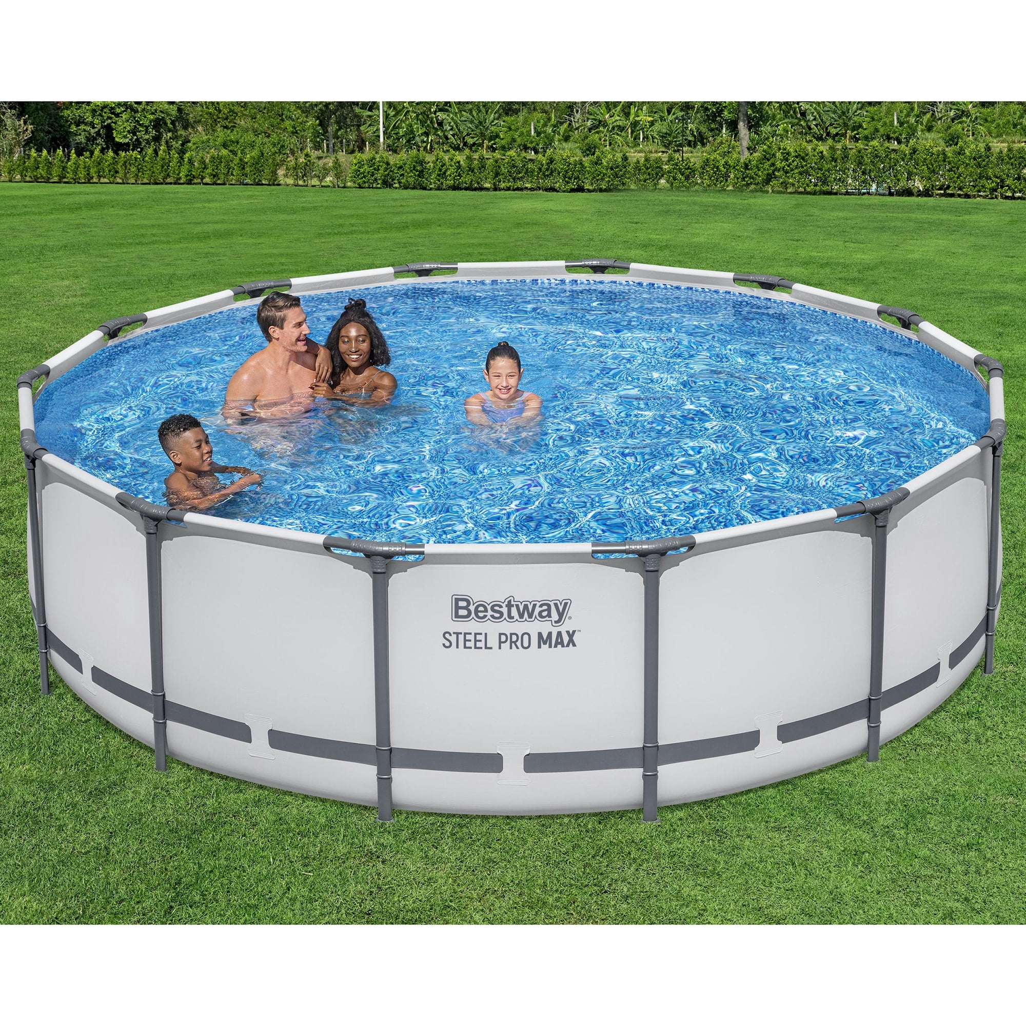 Bestway: Steel Pro MAX - 14' x 42", Grey -Round Above Ground Swimming Pool Set, ClickConnect Frame, Tritech, Filter Pump-Ladder-Cover, 3440 Gal Water