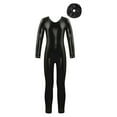 thumbnail image 2 of Alvivi Kids Girls Shiny Long Sleeve Gymnastics Jumpsuit Metallic Unitard Dance Costume with Headwear Black 8, 2 of 6