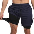 thumbnail image 4 of Men's 2 In 1 Sports Quick Dry Workout Running Shorts Lightweight Athletic Gym Shorts With Compression Liner - Navy Blue, 4 of 5