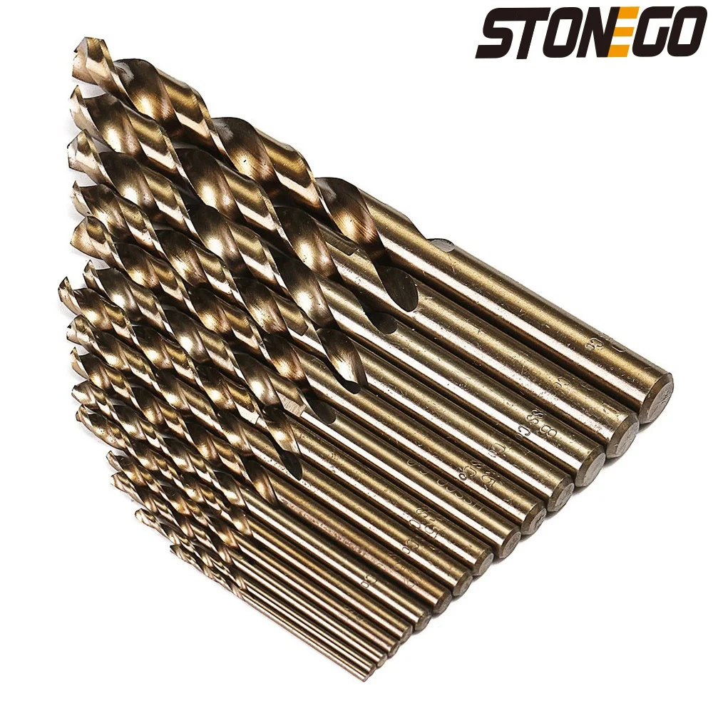 STONEGO 15PCS Cobalt Drill Bits Set - 1.5-10mm M35 HSS Co Steel, Straight Shank Twist Drill Bits for Precision Metal and Woodworking Projects, High Durability and Sharpness