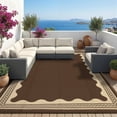 thumbnail image 3 of Garvee Outdoor Rug 9x12ft Modern Bordered Reversible Plastic Straw Rug, Waterproof RV Camping Rug Foldable Patio Rug for Deck Porch Balcony Backyard Picnic Beach, Brown, 3 of 9