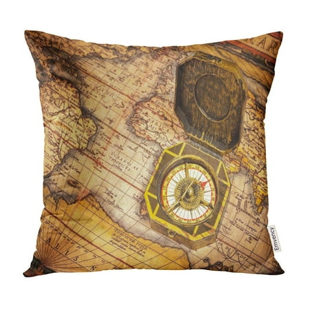 ECCOT Vintage Pirate Retro on Ancient World Map The is in Public Domain Source Library Pillow Case Pillow Cover 18x18