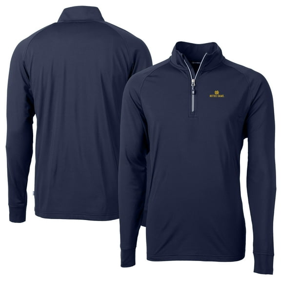 Men's Cutter & Buck Navy Notre Dame Fighting Irish Adapt Eco Knit Quarter-Zip Pullover Jacket