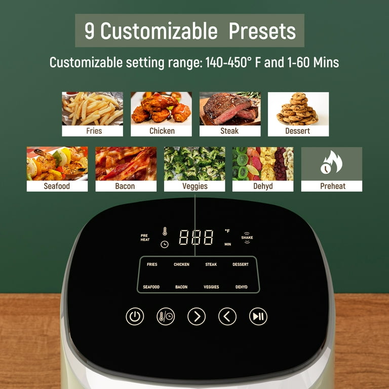 Air Fryer, Fabuletta 4.2QT Air Fryer Oven With 9 Customizable Smart Cooking  Programs, Shake Reminder, 450°F Digital Airfryer,Tempered Glass Display,  Nonstick & Dishwasher-Safe Basket 