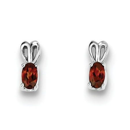 Sterling Silver Garnet Hanging Earrings - Sterling Silver Post Earrings Polished back Rhodium-plated Garnet Earrings - .57 cwt
