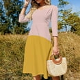 thumbnail image 4 of Pink And Yellow Color Block Women's 3/4 Sleeve Dresses Elegant A-Line Midi Dress Flare Summer Casual Sundress, 4 of 9