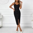 thumbnail image 5 of Womens Summer Casual Sleeveless Button Down Spaghetti Strap Square Neck Knit Dress Slim Fit, 5 of 9