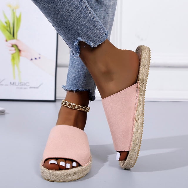 Pantuflas inferiores de cuerda de cáñamo tejidas a mano con fondo plano de pescador cosidas informales de verano para mujer Wmkox8yii ytu9534