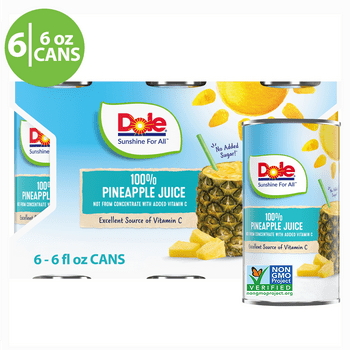 Dole All Natural 100% Pineapple Juice, 6 fl oz, 6 Count Cans