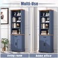 thumbnail image 5 of HARIPUL 72" Tall Bookcase Floor Standing with Drawer and Door, 6 Tier Wooden Storage Bookshelf for Living Room Home Office, Vintage Blue, 5 of 7