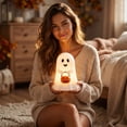 thumbnail image 5 of Clearance! Halloween Ghost Night Light, Cute LED Ghost Lamp with Pumpkin Candy Bucket, Resin Spooky Figurine Light for Table Shelf Party Home Decor, 5 of 5
