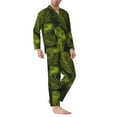thumbnail image 3 of Kll Tropical Palm Leaves Fern Leaf Sleepwear Mens Flannel Pajamas,Long Cotton Pj Set, 3 of 9
