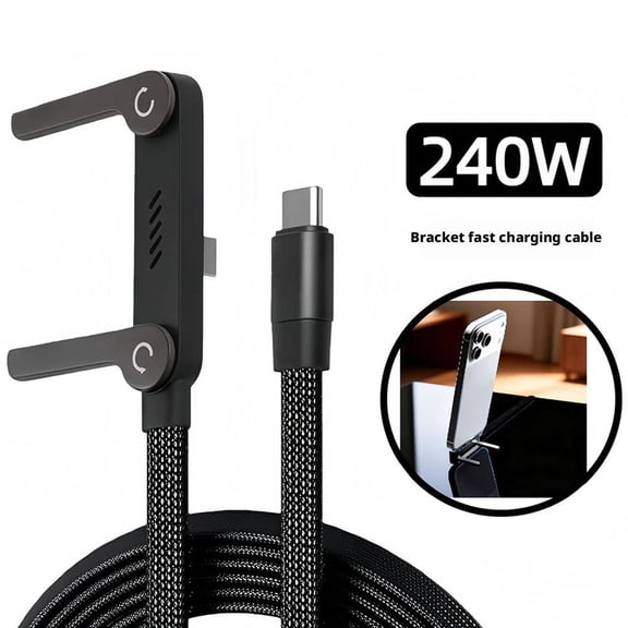 2-in-1 Invisible Holder Charger Cable 240W Fast Charging Cord with Phone Stand