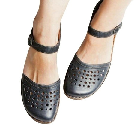 

Women Round Toe Hollow-out Sandals Hook Loop Mary Jane Flat Sandals for Summer 38