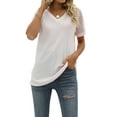 thumbnail image 3 of Liacowi Women's Summer T-Shirts Casual Short Lace Sleeve V Neck Solid Color Loose Fit Tops, 3 of 9