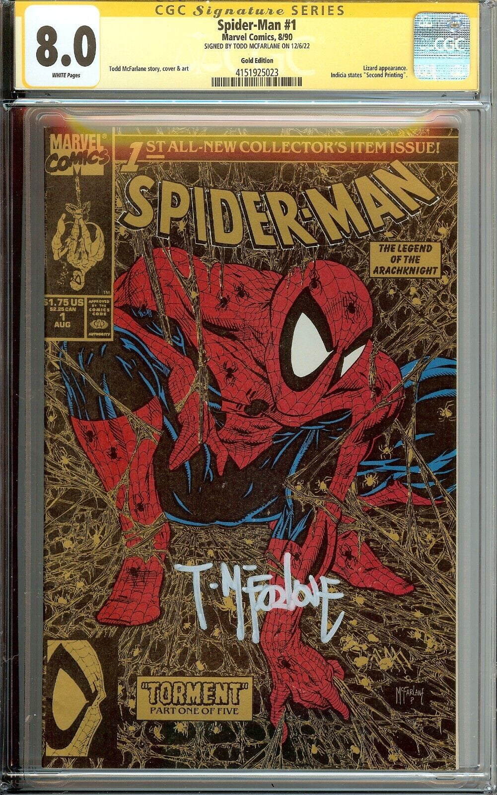 Spider-Man #1 Gold Variant CGC 8.0 Signed Todd McFarlane