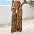 thumbnail image 4 of Women's Leopard Printed Wide Leg Lounge Pants Lightweight High Waisted Y2k Baggy Long Palazzo Drawstring Loose Fit Trousers with Pockets XL, 4 of 5