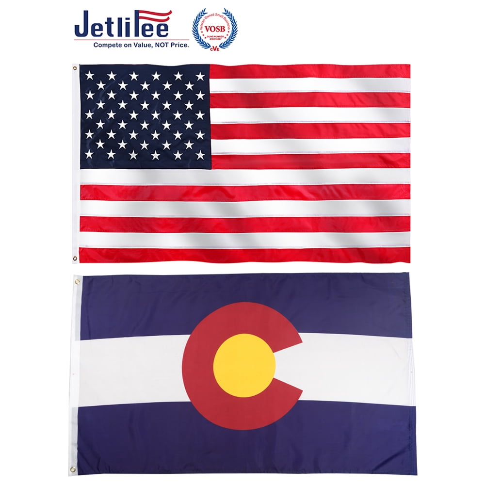 5 Ft Wooden Flag Pole Kit Wall Mount Bracket With 3x5 Colorado State House Flag 