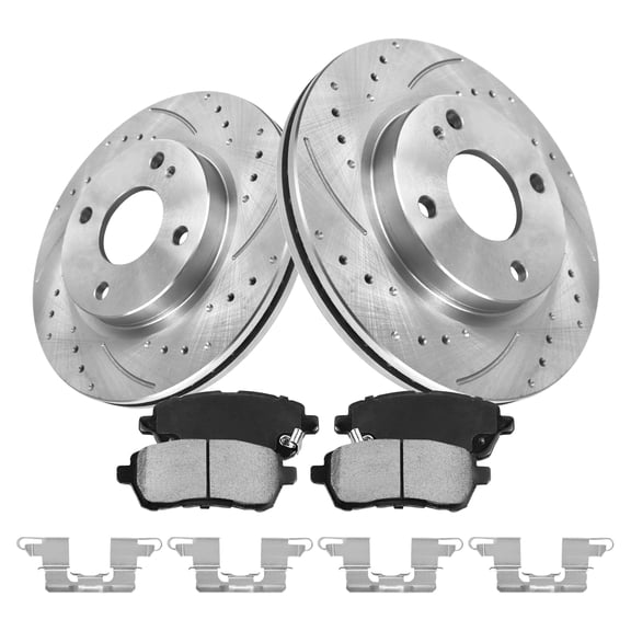 Aurogenix - Front Brake Kit for 2011-2019 Ford Fiesta Drilled Slotted Disc Brake Rotors Ceramic Brake Pads 2012 2013 2014 2015 2016 2017 2018 Replacement: 10.15" inch Front Rotors