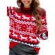 thumbnail image 1 of Suéter Navideño Informal para Parejas, Jersey de Punto con Cuello Redondo y Mangas Raglán, Blusas Cómodas y Cálidas para Otoño. Rojo (Mujeres) XL, 1 of 10