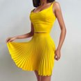 thumbnail image 3 of Gibobby Vestido de gasa de verano para mujer Mujeres Sólido Sin mangas Casual Sexy Falda plisada Chaleco Conjunto de falda Conjunto de dos piezas(Amarillo,XL), 3 of 5