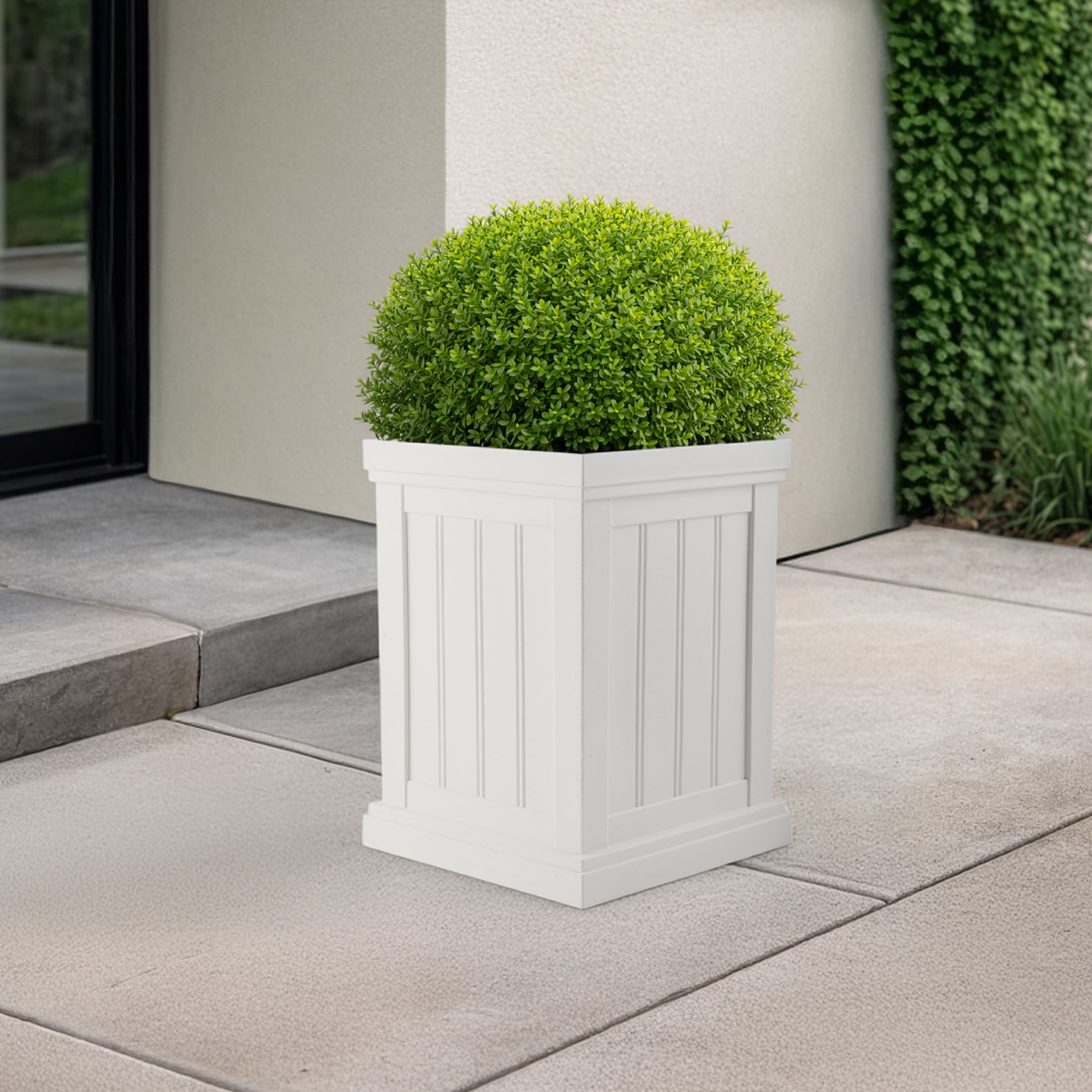 Pure Garden Outdoor Planter Box - 13.7” Square 19” Tall Plastic Plant Pot with Drainage Holes, White