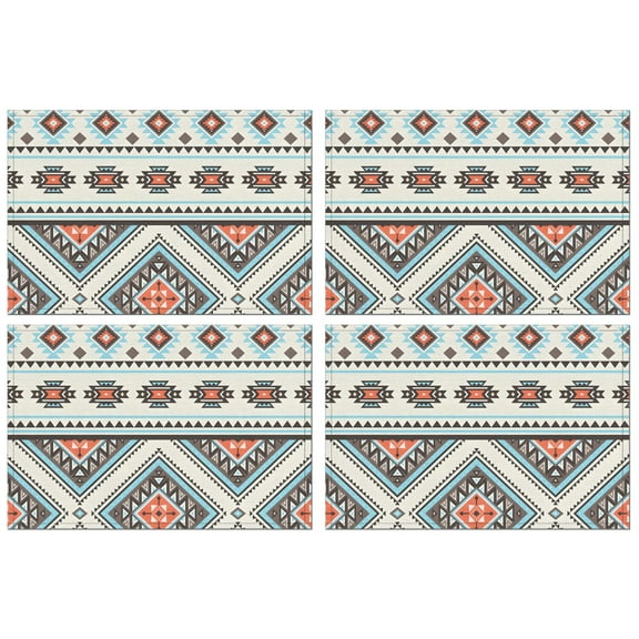 Artistic Bohemian Rustic Flax Placemats Set of 4, 12x18 Inch Vintage Tribal Nordic Style Boho Chic Ethnic Patterns, Washable Earthy Style Table Mats for Dining