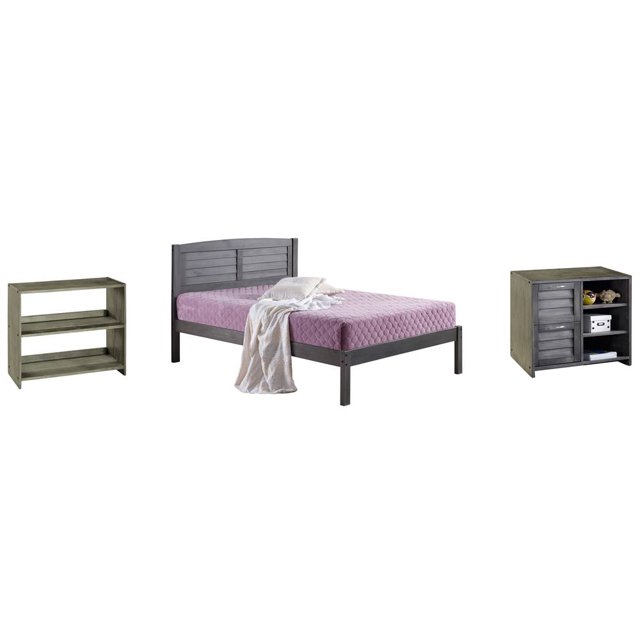 3Pc Wood Bedroom Set in Antique Gray Finish