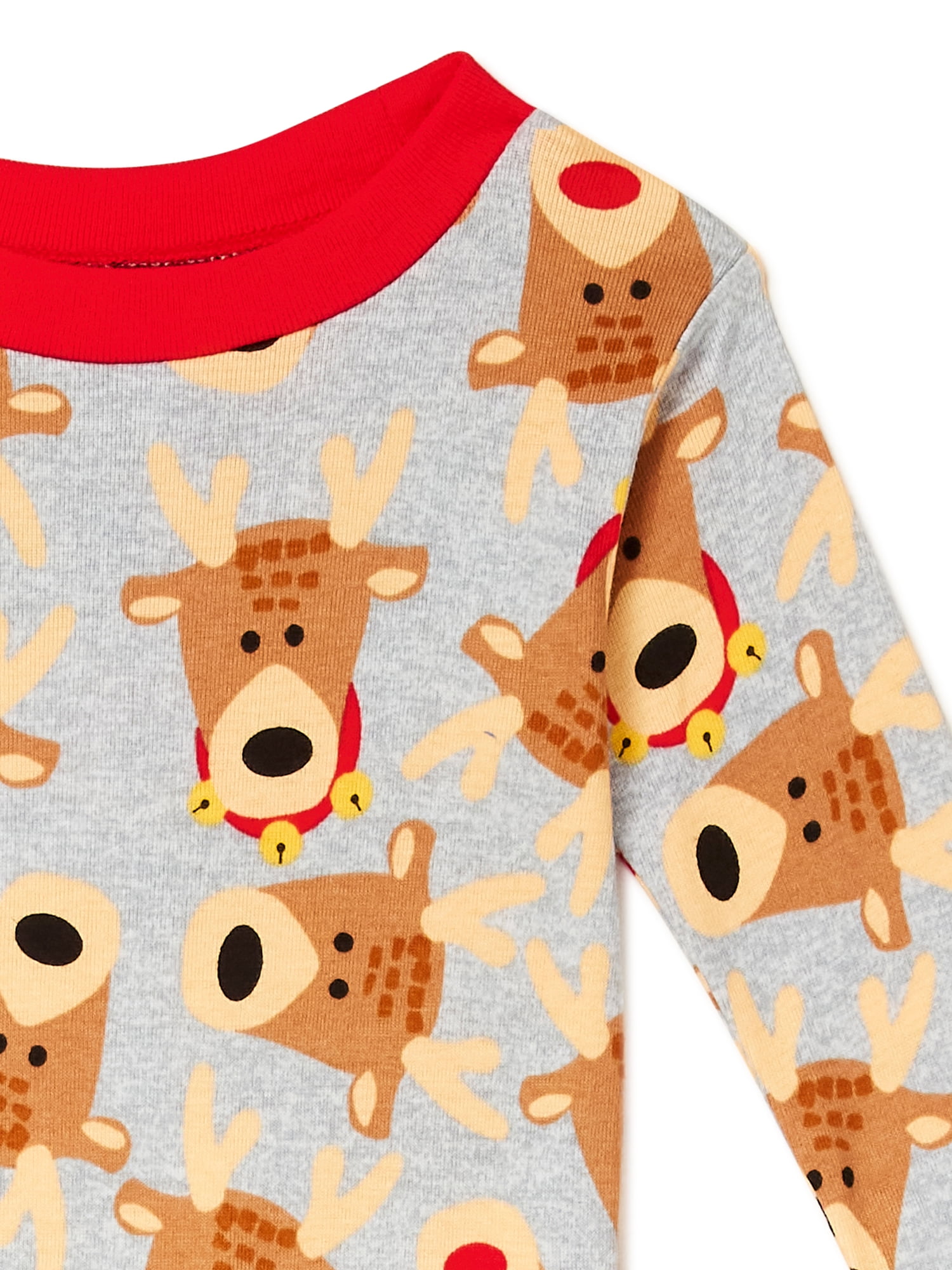 PJ & Me Baby & Toddler Unisex Long Sleeve Christmas Reindeer Top and Pants, 2-Piece Cotton Pajama Set, Sizes 12M-5T