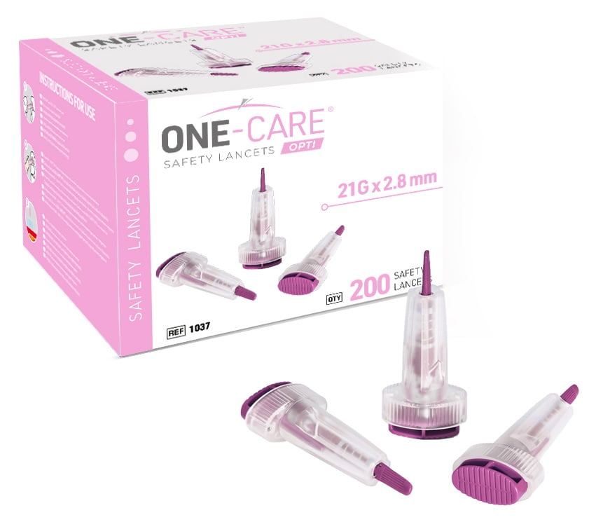 ONECARE Opti Safety Lancets, Top Button Activated, 21G x 2.8mm, 200 Count