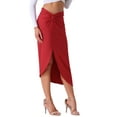 thumbnail image 4 of INSPIRE CHIC Slit Front Skirts for Women's Irregular Ruched Elastic High Waist Solid Midi Skirt XL Red, 4 of 6